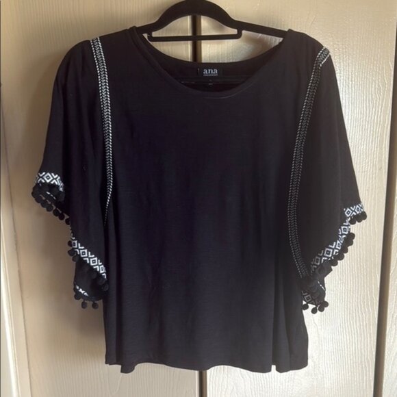 a.n.a Black Flutter Sleeve Boxy Blouse - Picture 1 of 5